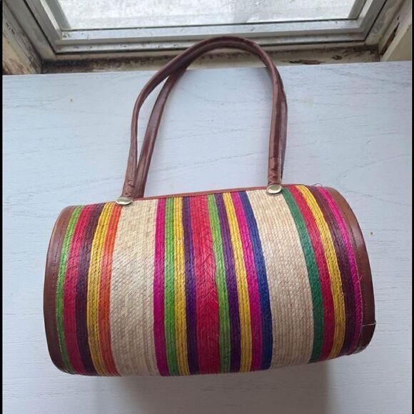 Boho Straw Barrel Womens Purse - Picture 6 of 7